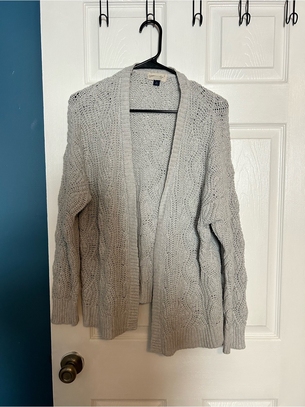 Universal Thread Light Gray Open-Front Cable Knit Cardigan